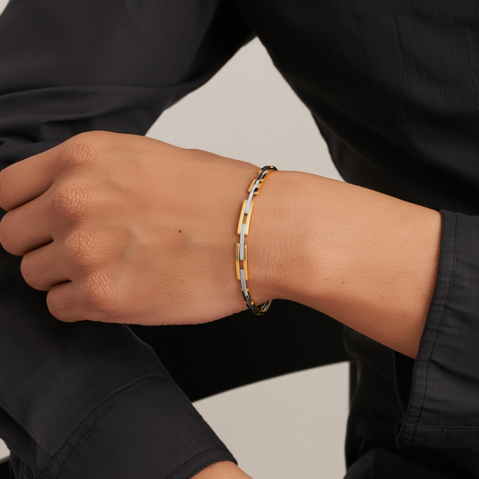 Pulseira em Ouro Branco e Amarelo 19kl com Traves (19cm)