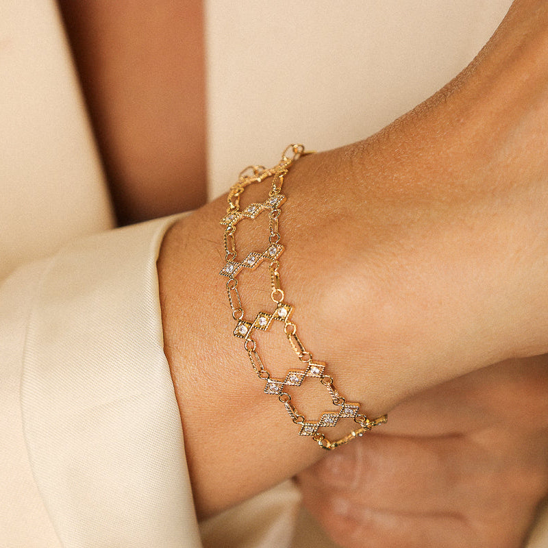 Pulseira Articulada em Ouro 19kl com Zircónias (18.5cm)
