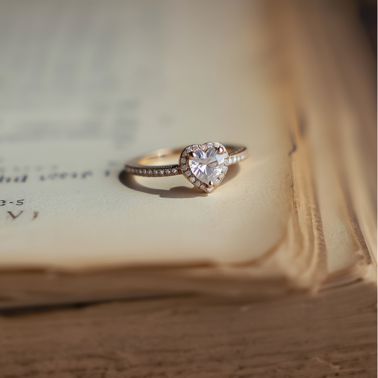 Solitário em Prata Dourada com Zircão Coração