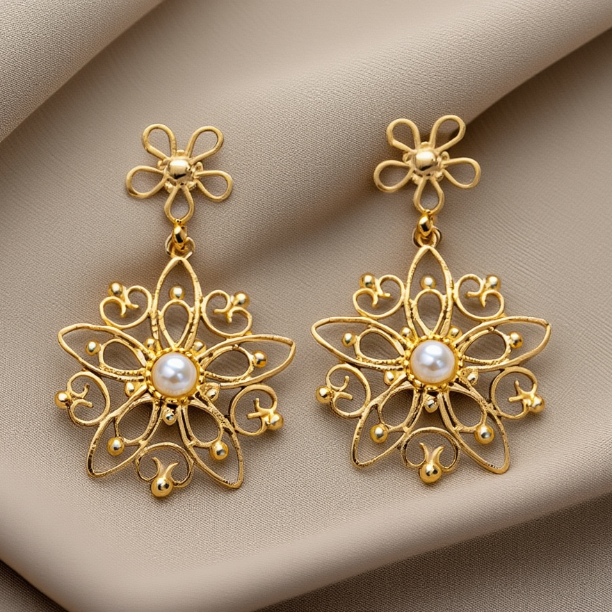 Brincos Dália em Prata Dourada (4.4cm)