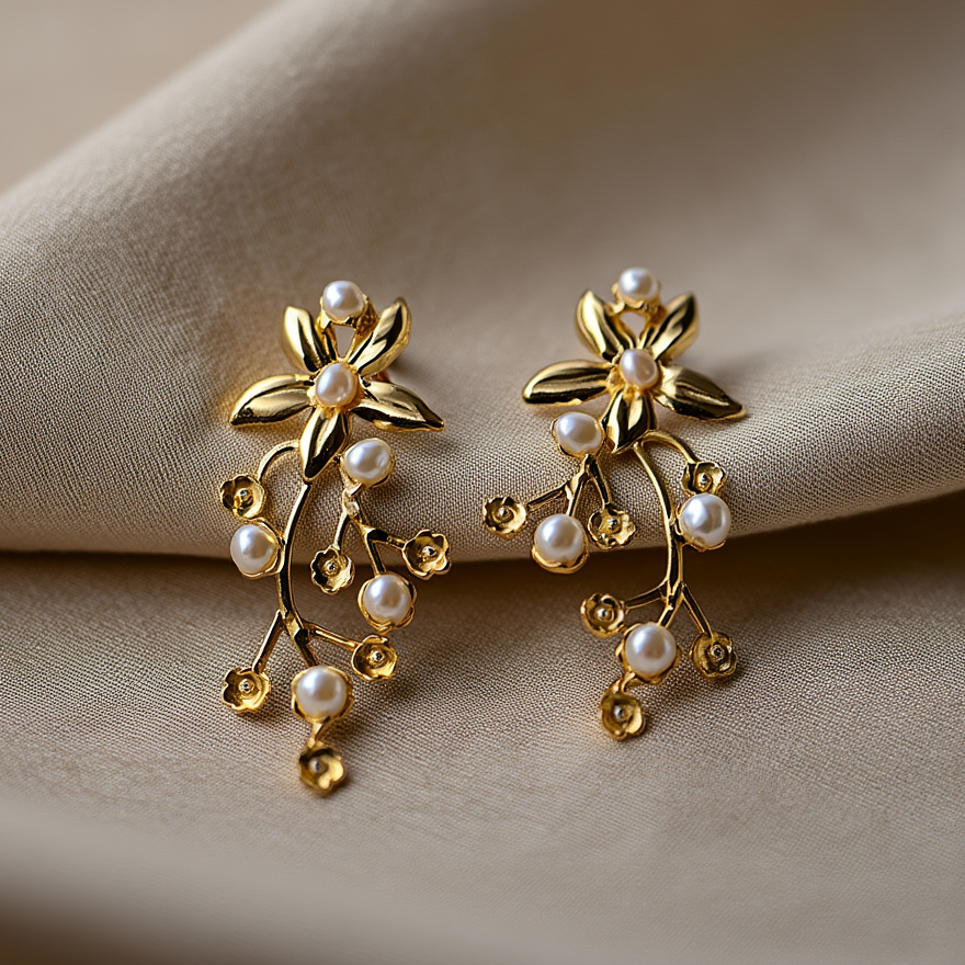 Brincos Primavera em Prata Dourada (5cm)