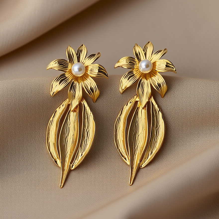 Brincos Bloom em Prata Dourada (5.5cm)