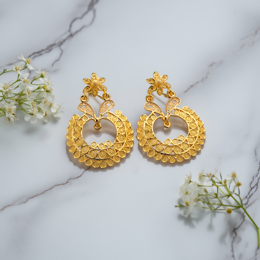 Brincos Oriente em Prata Dourada (3cm)