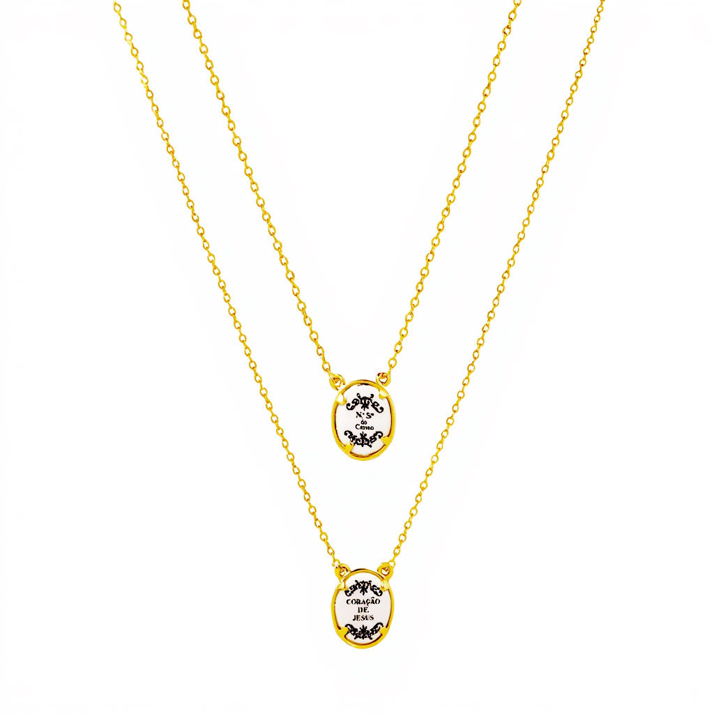 Escapulário em Prata Dourada com Nossa Sra do Carmos e Jesus