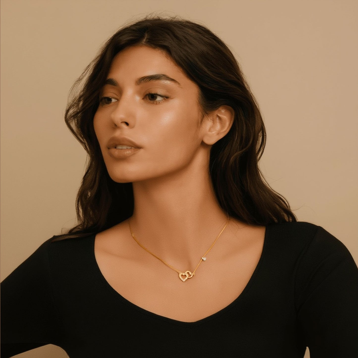 Fio Amor Eterno em Prata Dourada com Dois Corações