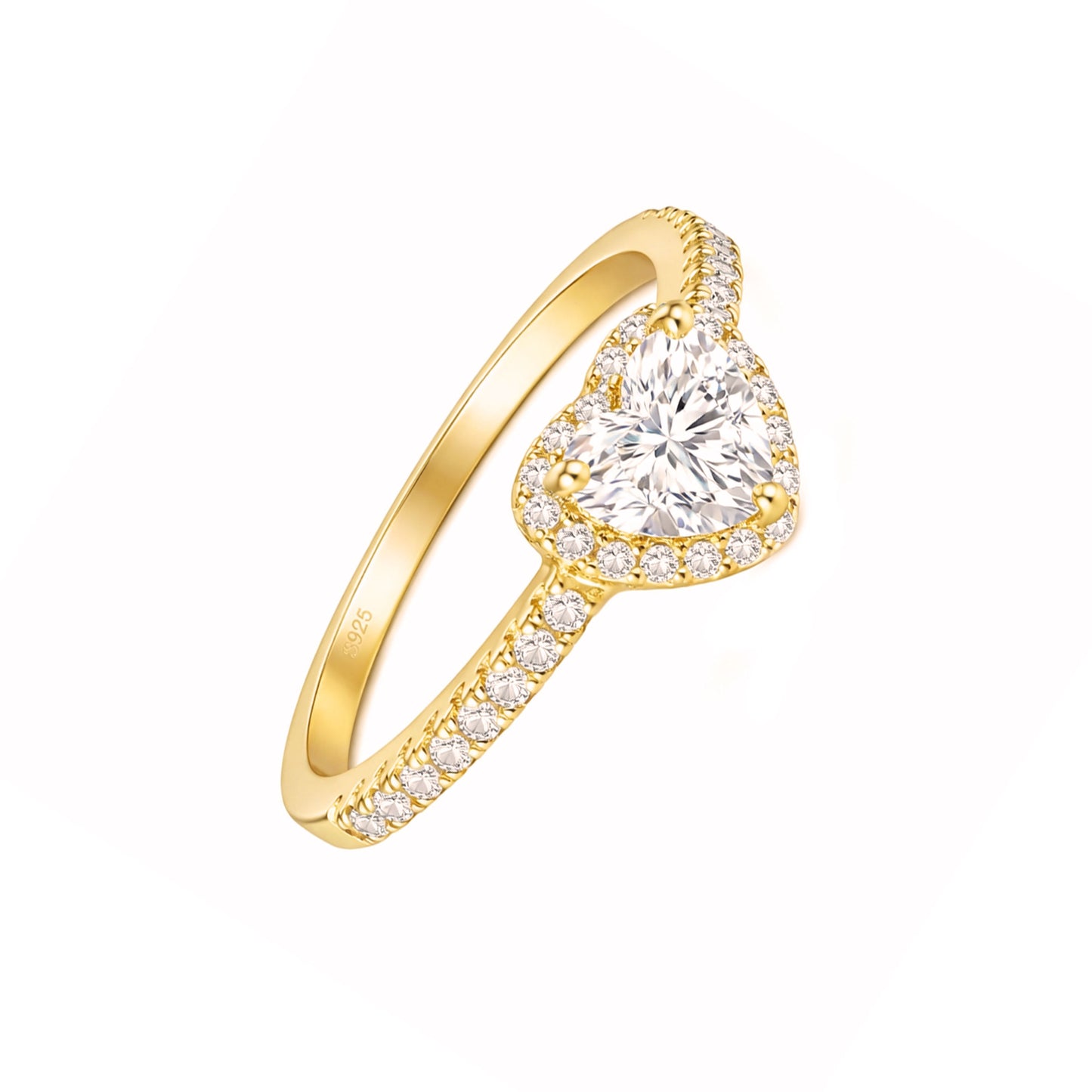 Solitário em Prata Dourada com Zircão Coração