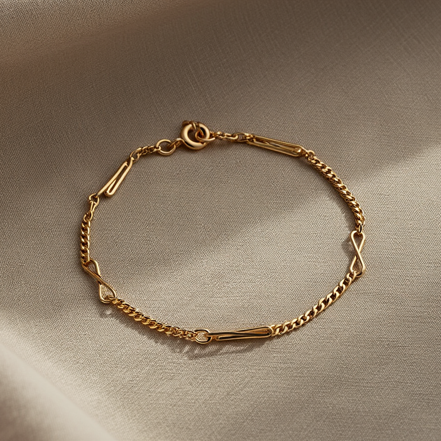 Pulseira de Criança em Ouro 19kl com Traves e Elos Infinitos (14cm)