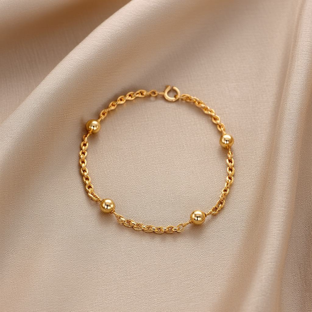 Pulseira Malha Corda com Esferas em Ouro 19kl (18cm)