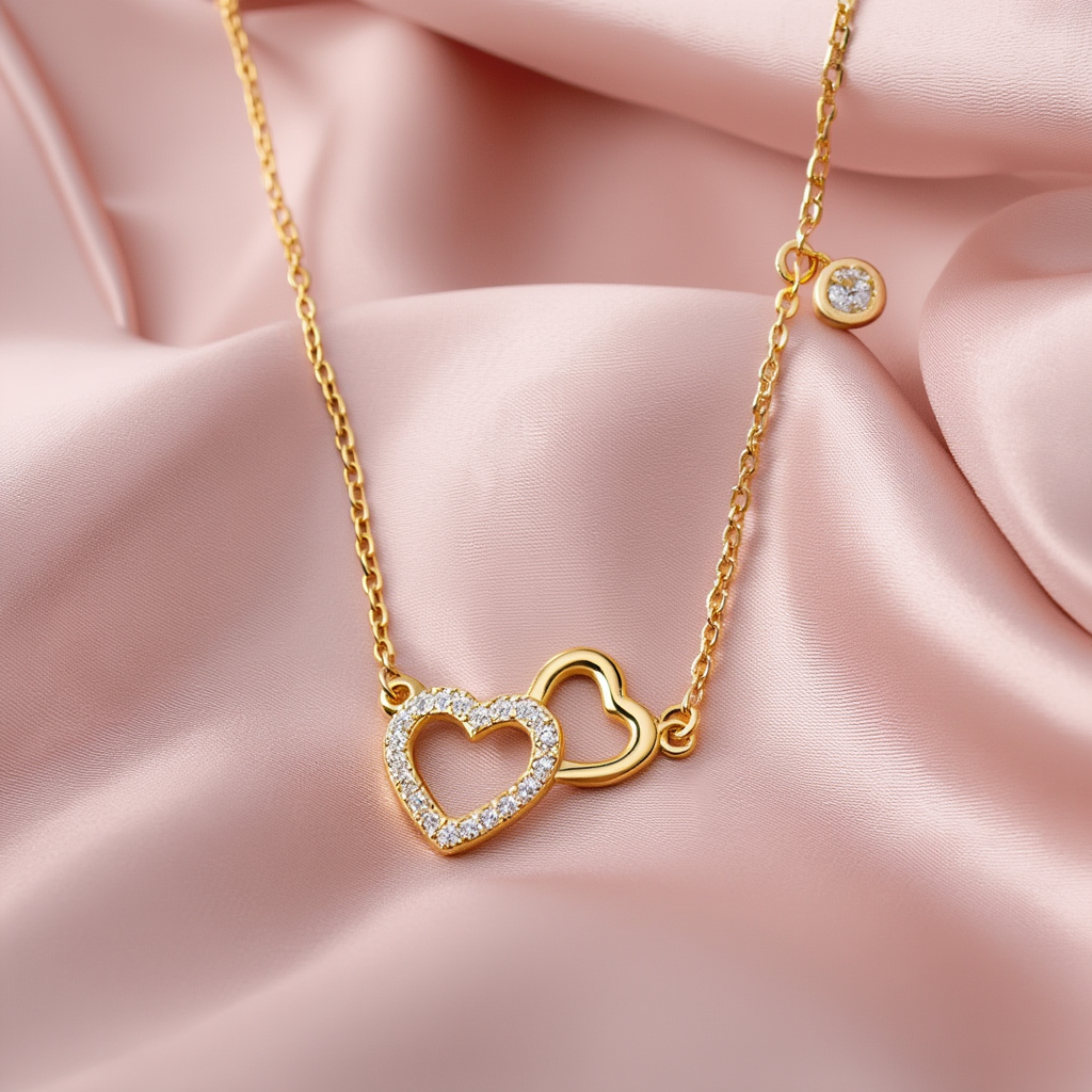 Fio Amor Eterno em Prata Dourada com Dois Corações