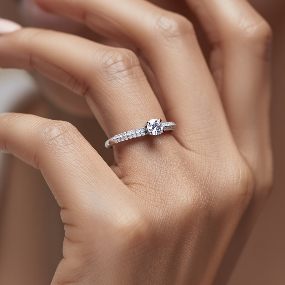 Anillo de oro blanco de 19 k con diamantes (T21)