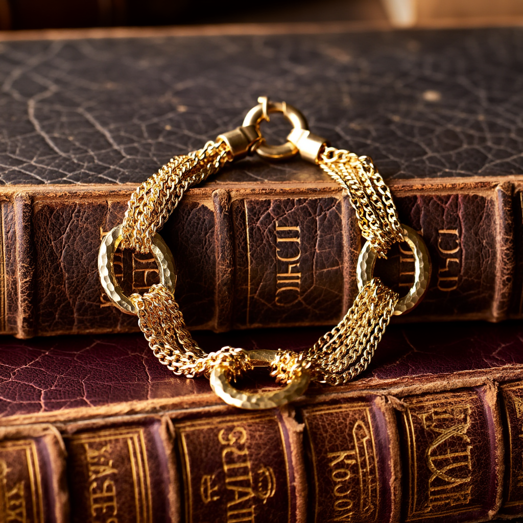 Pulseira Elos Portugueses em Ouro 19kl com Elos Martelados (19cm)