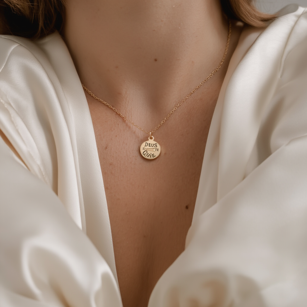 Medalha "Deus te Guie "em Ouro 19kl (1.1cm)