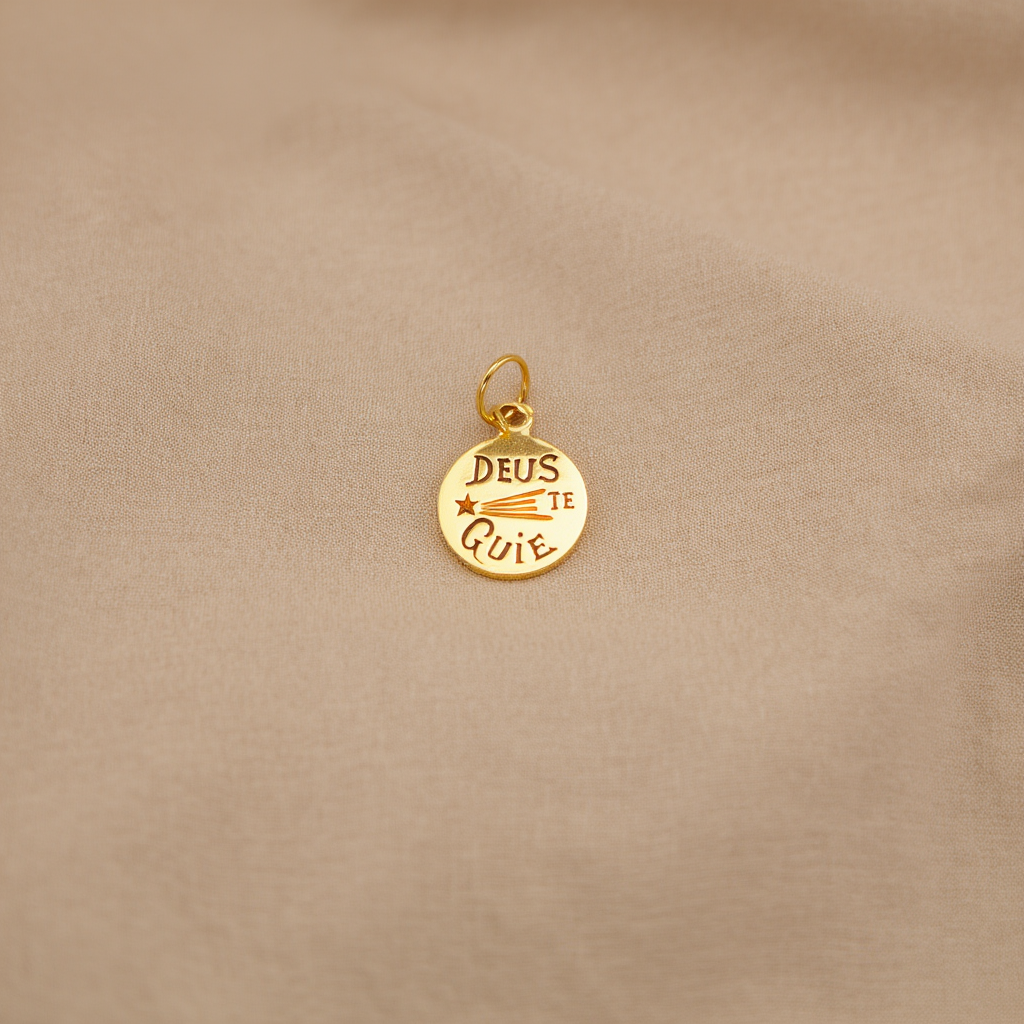 Medalha "Deus te Guie "em Ouro 19kl (1.1cm)