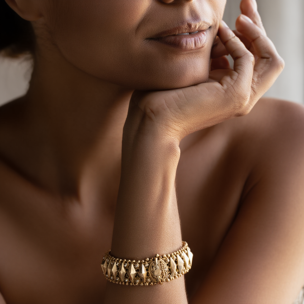 Pulseira Tapete em Ouro 19kl com Losangos e Caramujos