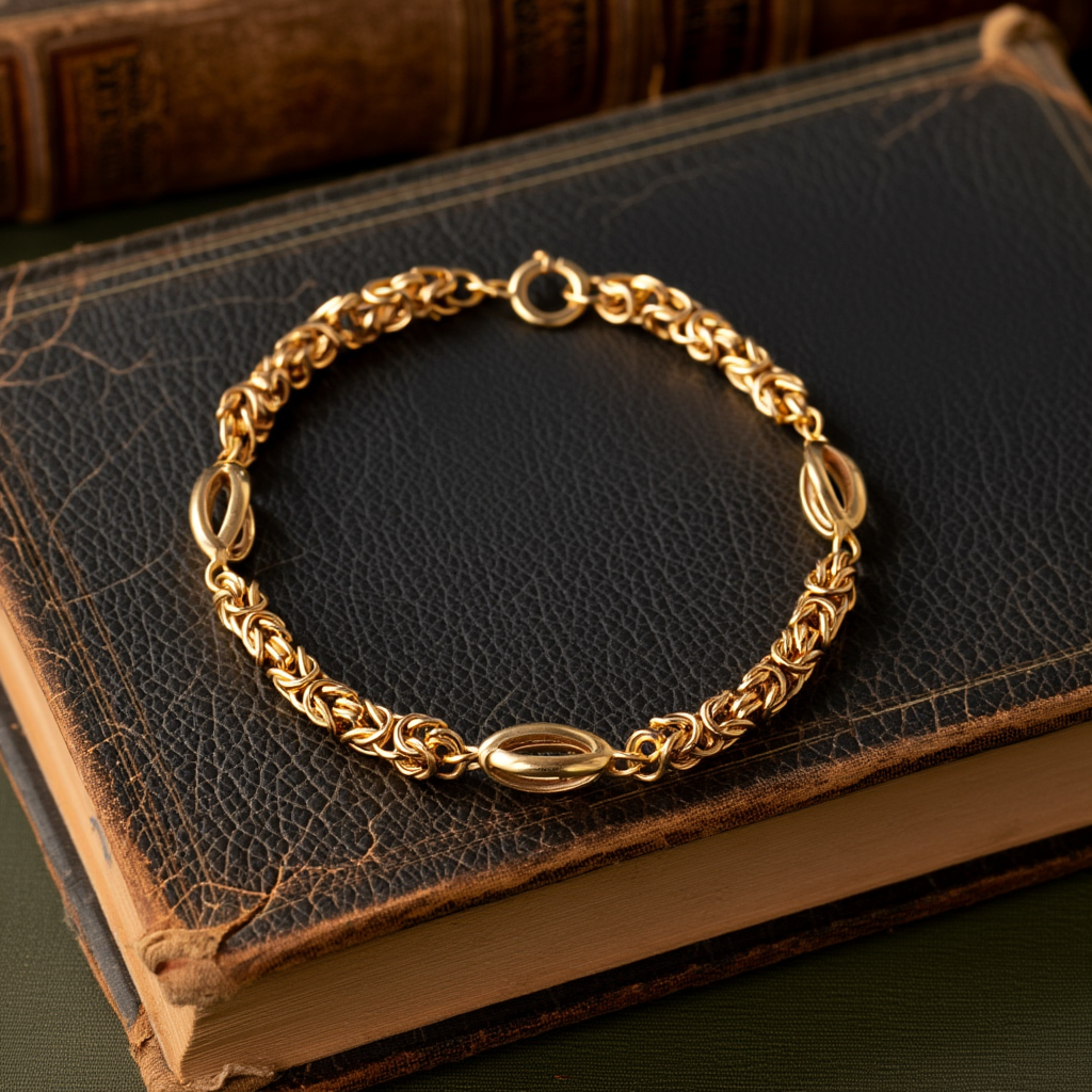 Pulseira Malha Virolinha com Rocas em Ouro 19kl (18.5cm)