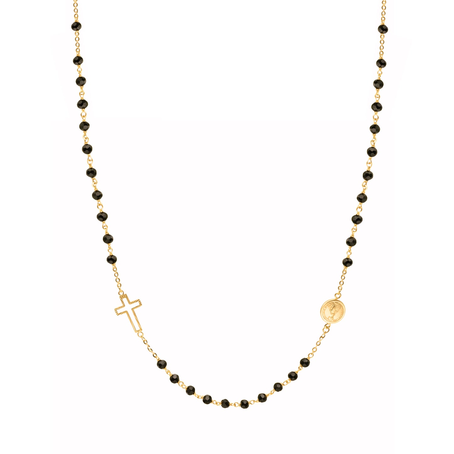 Rosário em Ouro de 19kl com Pedras Pretas Facetadas