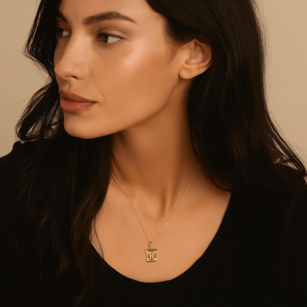 Medalha Papiro em Ouro 19kl com Letra R (1.2cm)