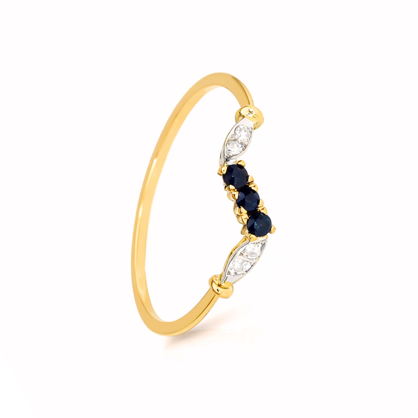 Anel Zig Zag em Ouro 19kl com Topázio Azul e Zircónias (T20)