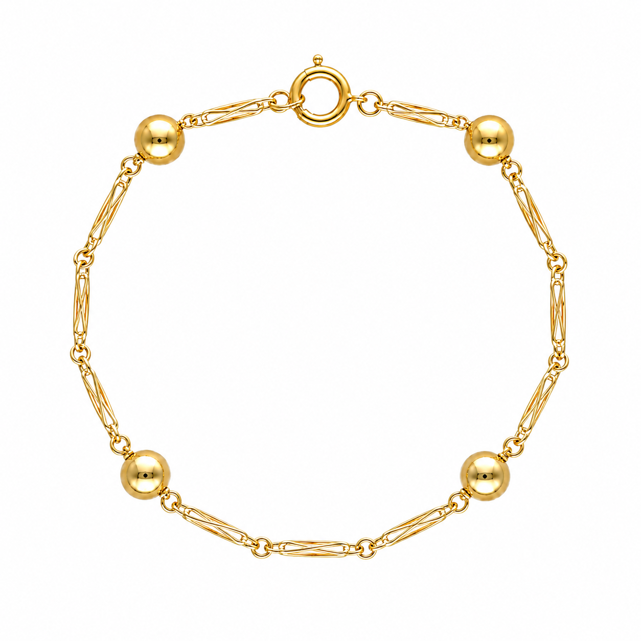 Pulseira em Ouro com Traves e Esferas (18.7cm)