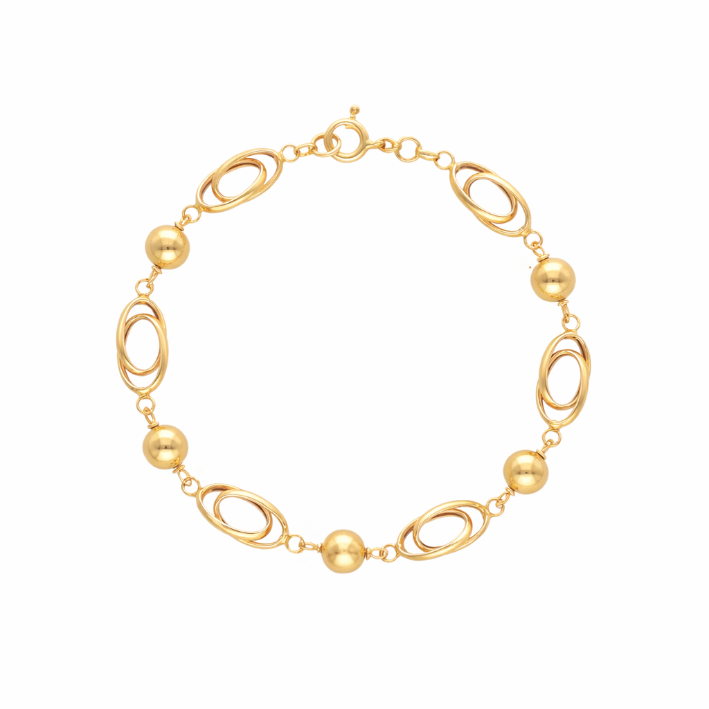 Pulseira com Elos e Esferas em Ouro 19kl (18.5cm)