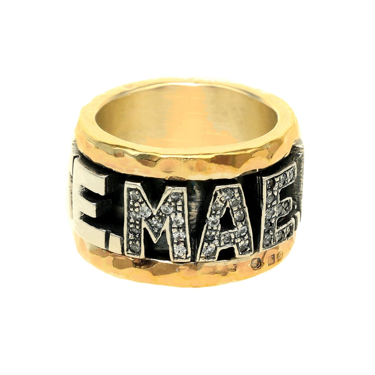 Anel Antistress "Adoro - te Mae" em Prata e Ouro 9kl com Zircónias (T13) - Loja do Ouro