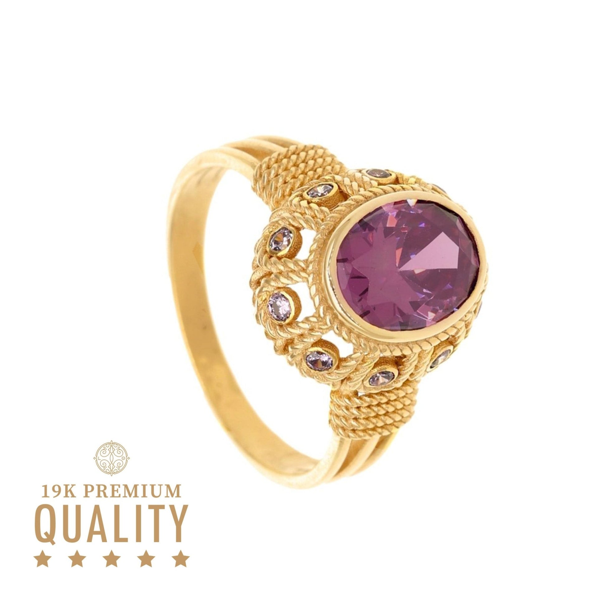 Anel Baronesa em Ouro 19kl com Pedra de Cor Ametista - Loja do Ouro