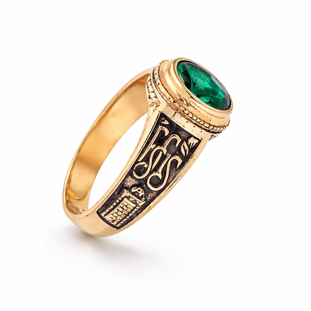 Anel de Curso Solicitadoria e Mediação em Ouro 19kl com Zircónia Verde (T15) - Loja do Ouro