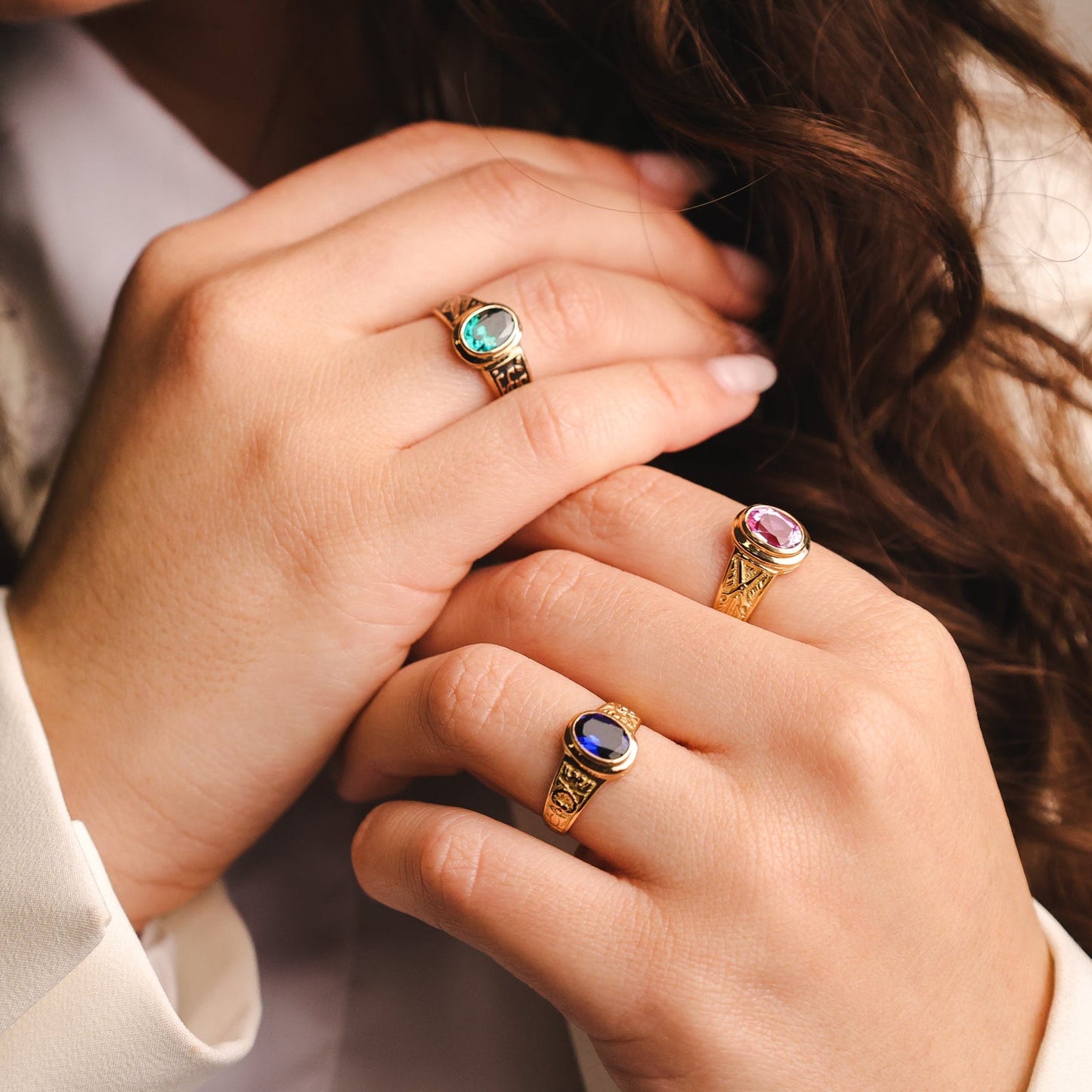 Anel de Curso Solicitadoria e Mediação em Ouro 19kl com Zircónia Verde (T15) - Loja do Ouro