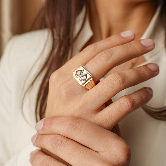 Anel em Ouro 19kl com Bandeiras de Portugal e França (T29) - Loja do Ouro