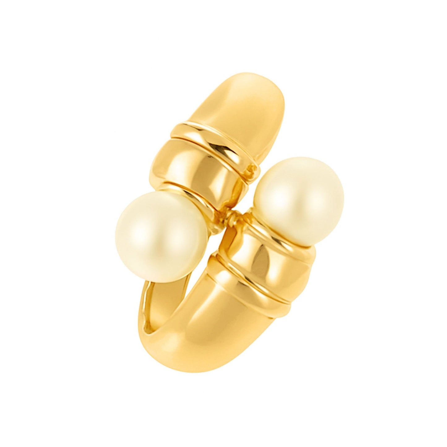 Anel em Ouro 19kl com Duas Pérolas (T14) - Loja do Ouro