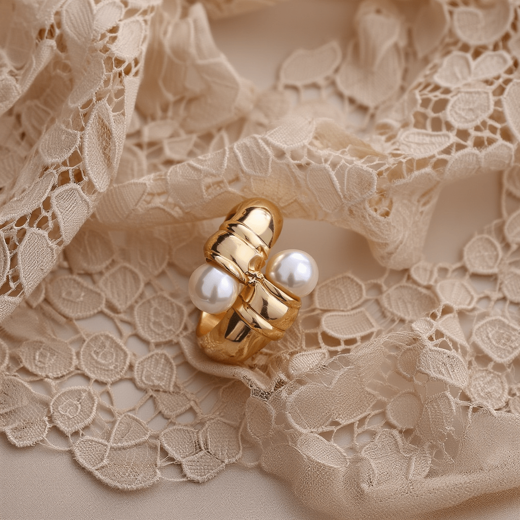 Anel em Ouro 19kl com Duas Pérolas (T14) - Loja do Ouro