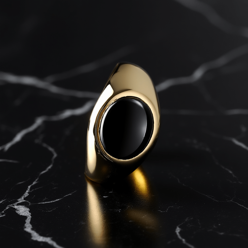 Anel em Ouro 19kl com Pedra Preta (T23) - Loja do Ouro