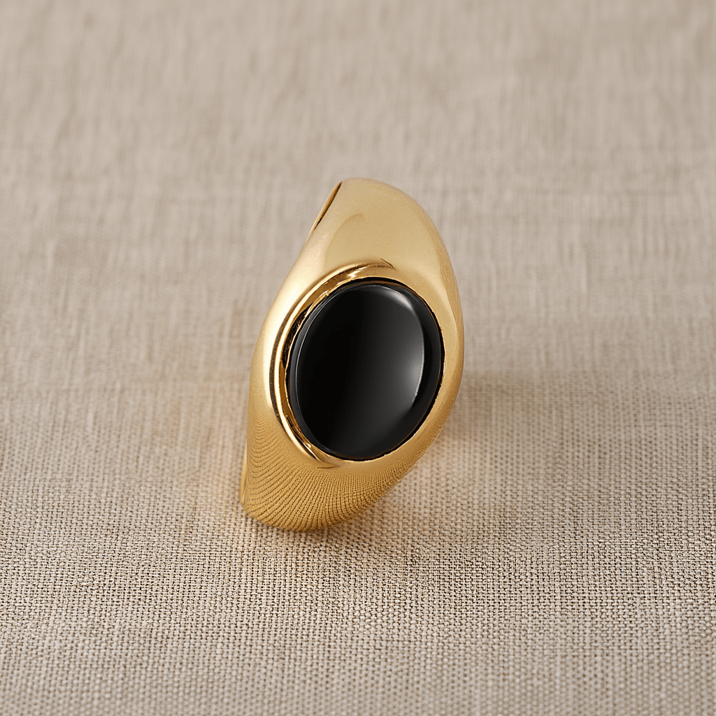 Anel em Ouro 19kl com Pedra Preta (T23) - Loja do Ouro