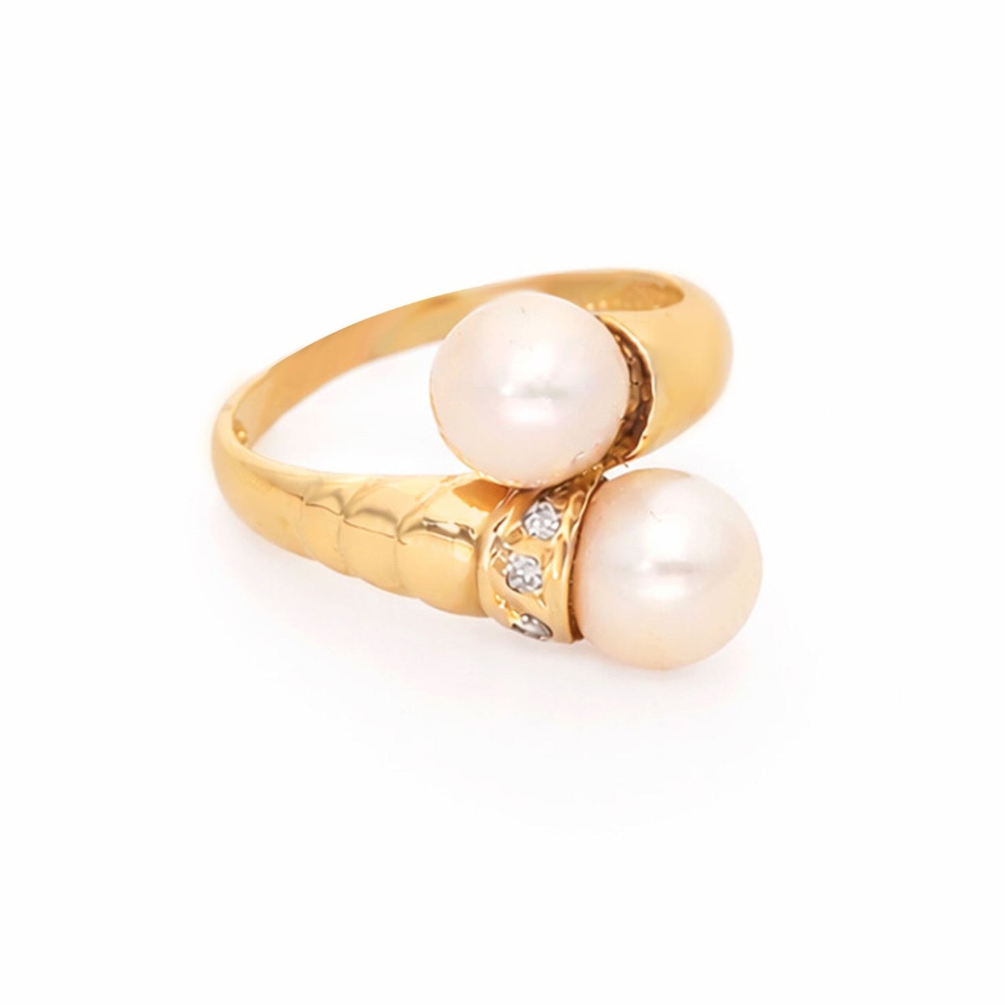 Anel em Ouro 19kl com Pérolas e Diamantes (T17) - Loja do Ouro