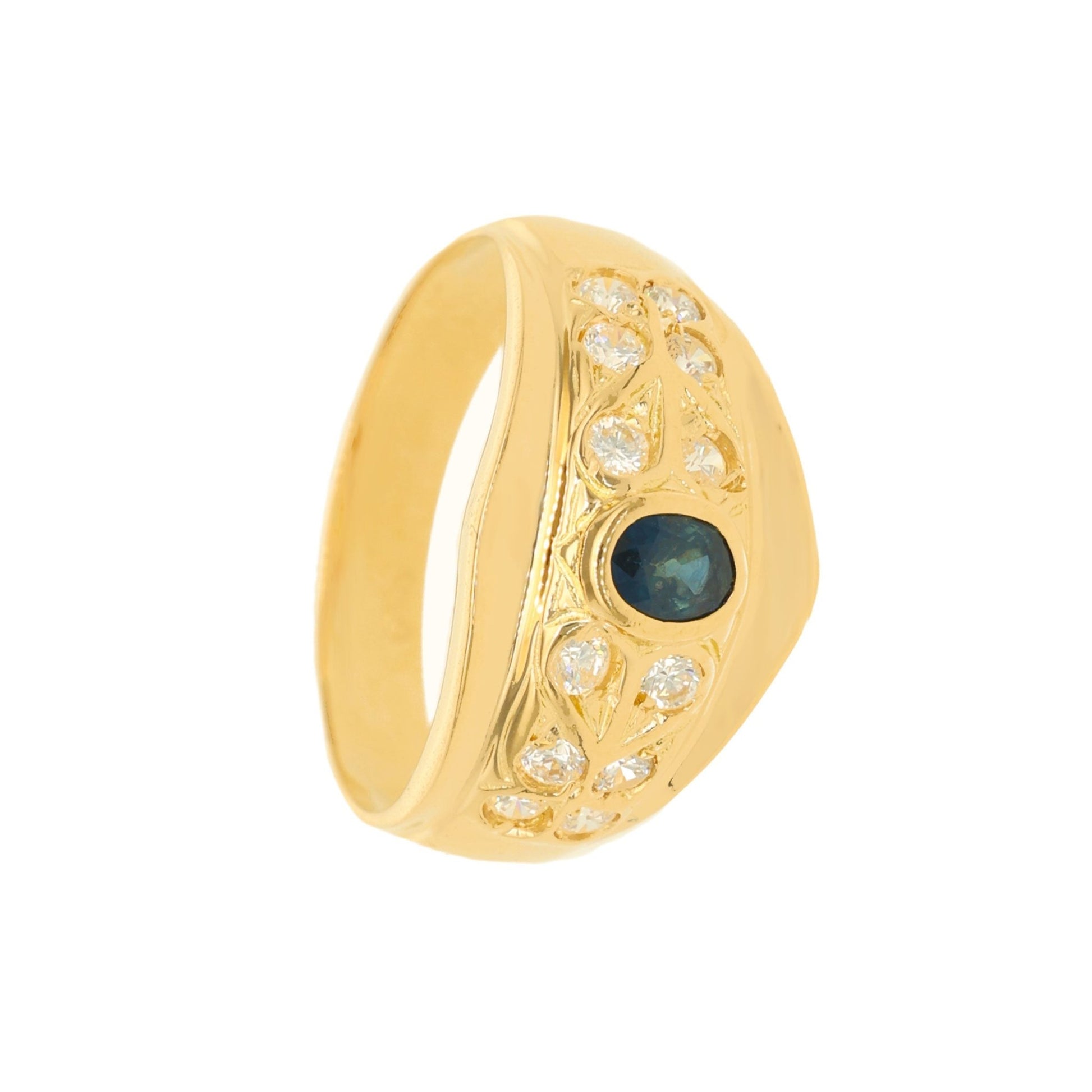 Anel em Ouro 19kl com Safira e Zircónias (T19) - Loja do Ouro