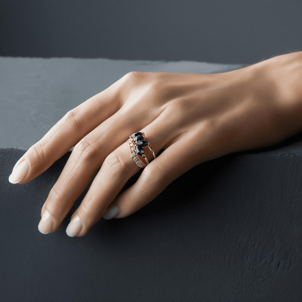 Anel em Ouro 19kl com Safiras e Diamantes (T16) - Loja do Ouro