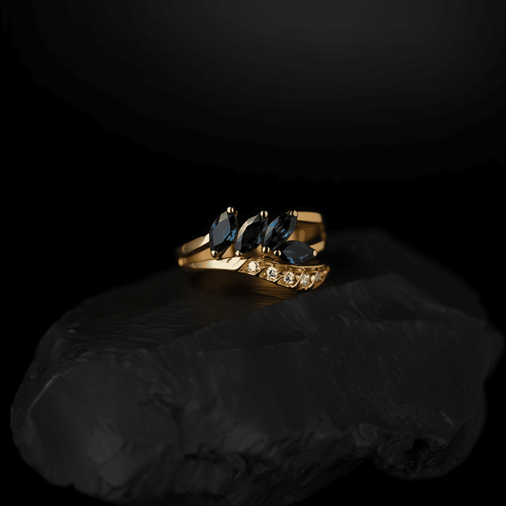 Anel em Ouro 19kl com Safiras e Diamantes (T16) - Loja do Ouro