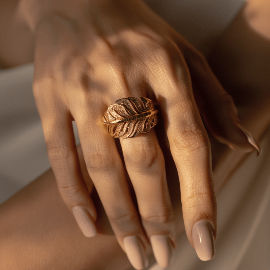 Anel Folha Ajustável em Prata Dourada - Loja do Ouro