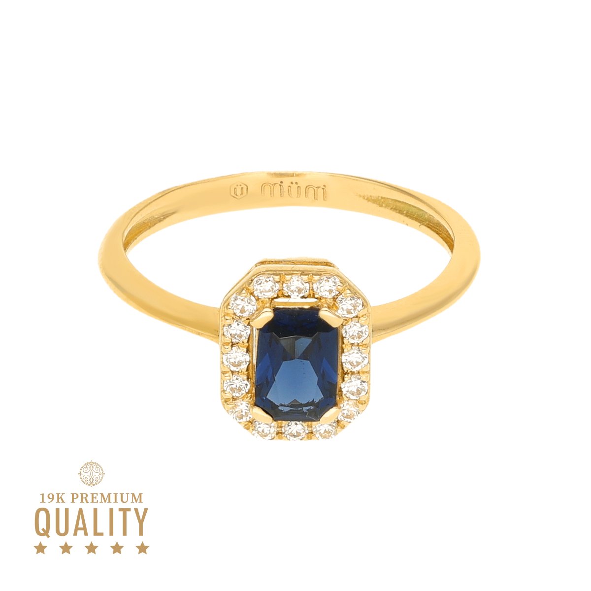 Anel Mª Leonor em Ouro 19kl com Pedra Azul e Zircónias - Loja do Ouro