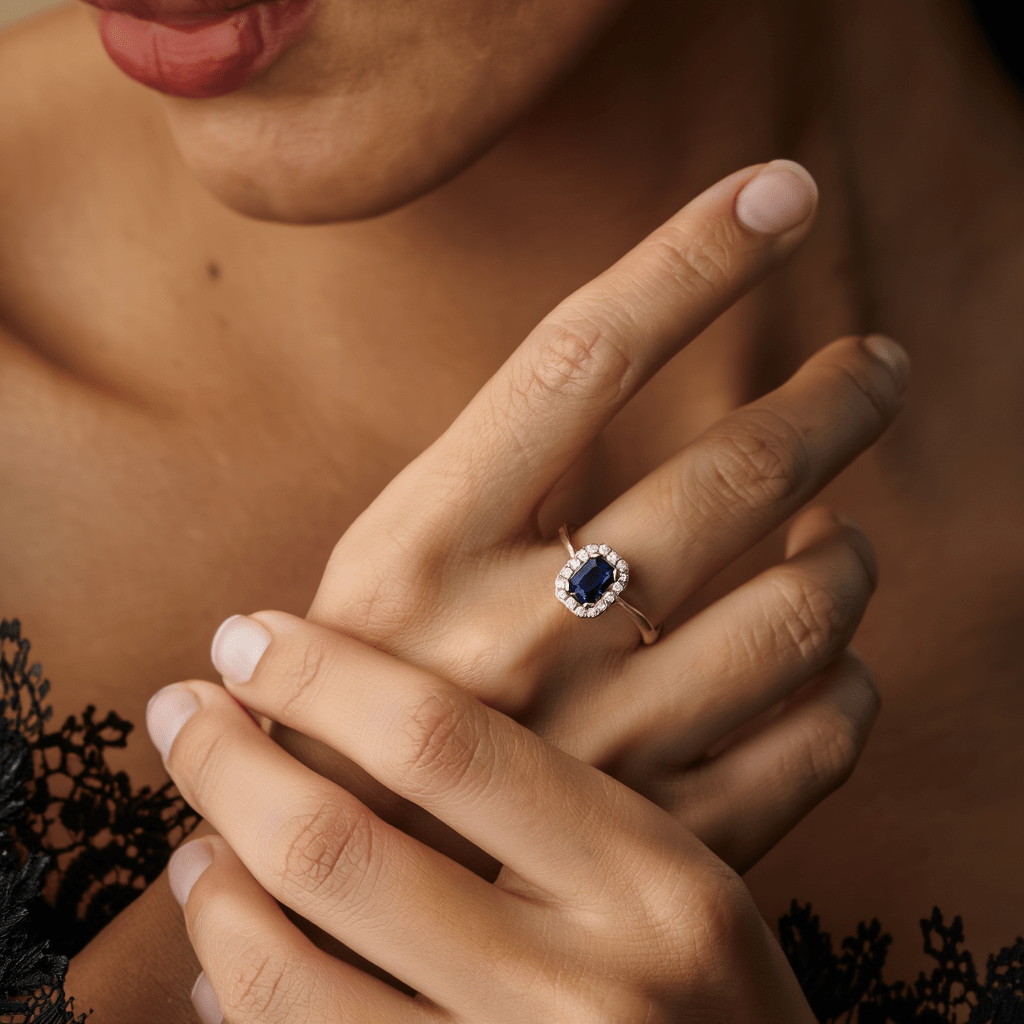 Anel Mª Leonor em Ouro 19kl com Pedra Azul e Zircónias - Loja do Ouro