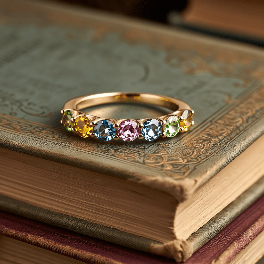 Anel Meia Memória em Ouro 19kl com Topázios Coloridos (T15) - Loja do Ouro