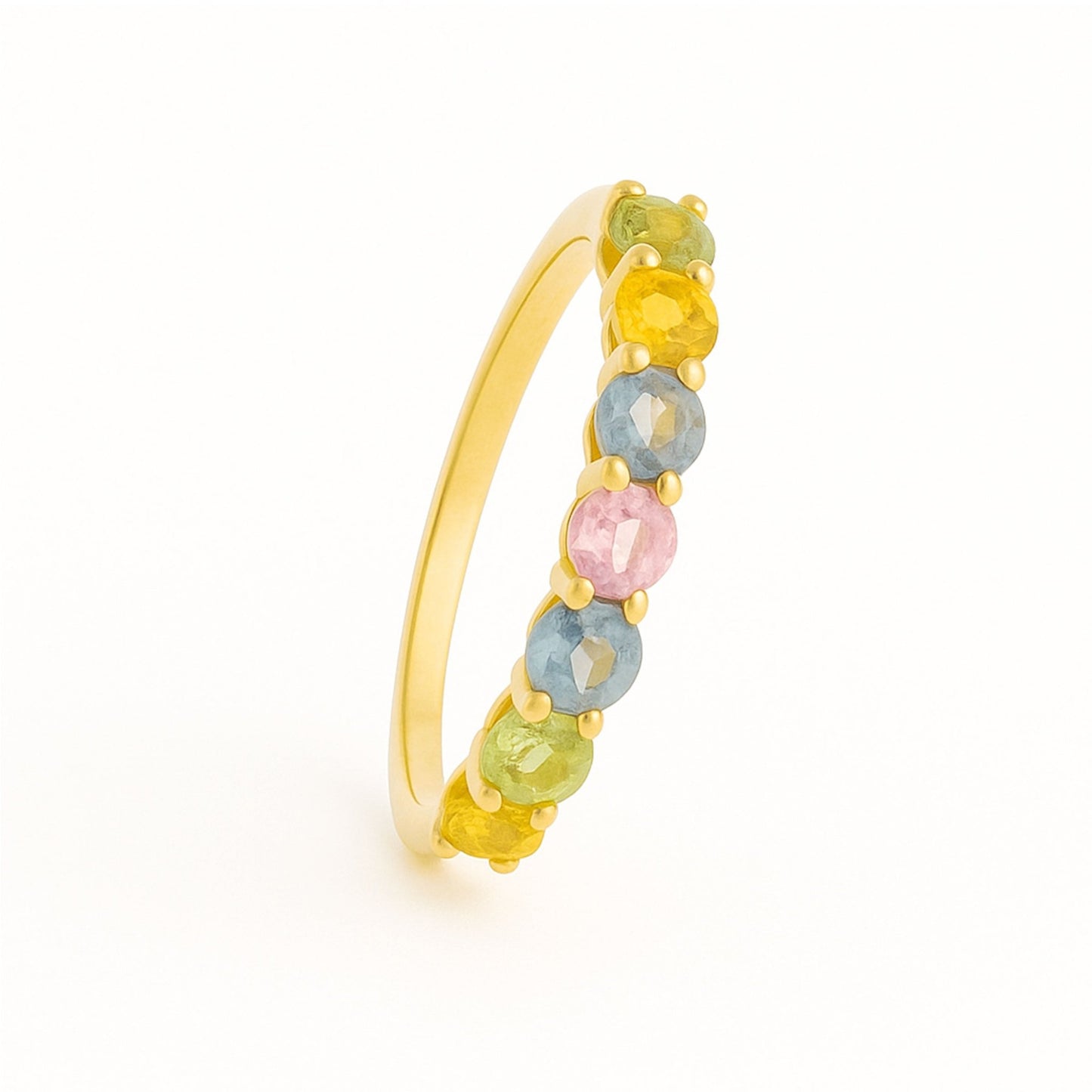 Anel Meia Memória em Ouro 19kl com Topázios Coloridos (T15) - Loja do Ouro