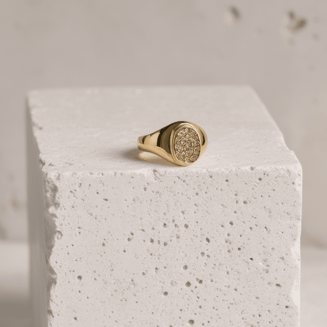 Anel Mesa em Ouro 19kl com Zircónias (T29) - Loja do Ouro