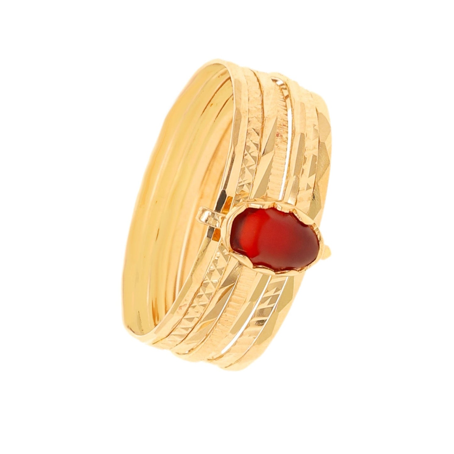 Anel Sete Escravas em Ouro 19kl com Pedra Vermelha (T16) - Loja do Ouro