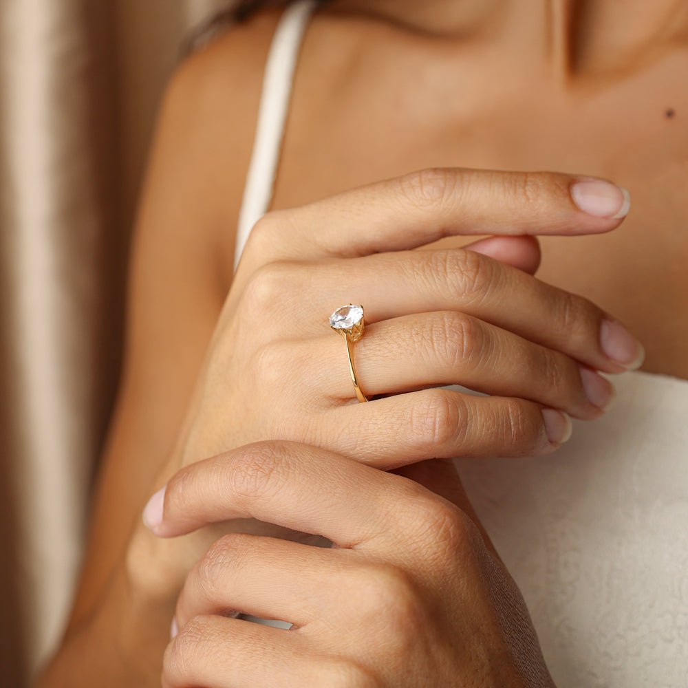 Anel Solitário em Ouro 19kl com Zircão (T15) - Loja do Ouro