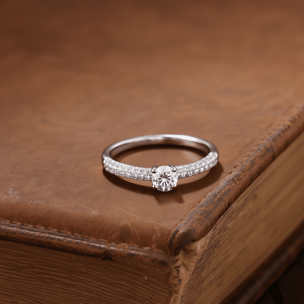 Anel Solitário em Ouro Branco de 19kl com Diamantes (T15) - Loja do Ouro