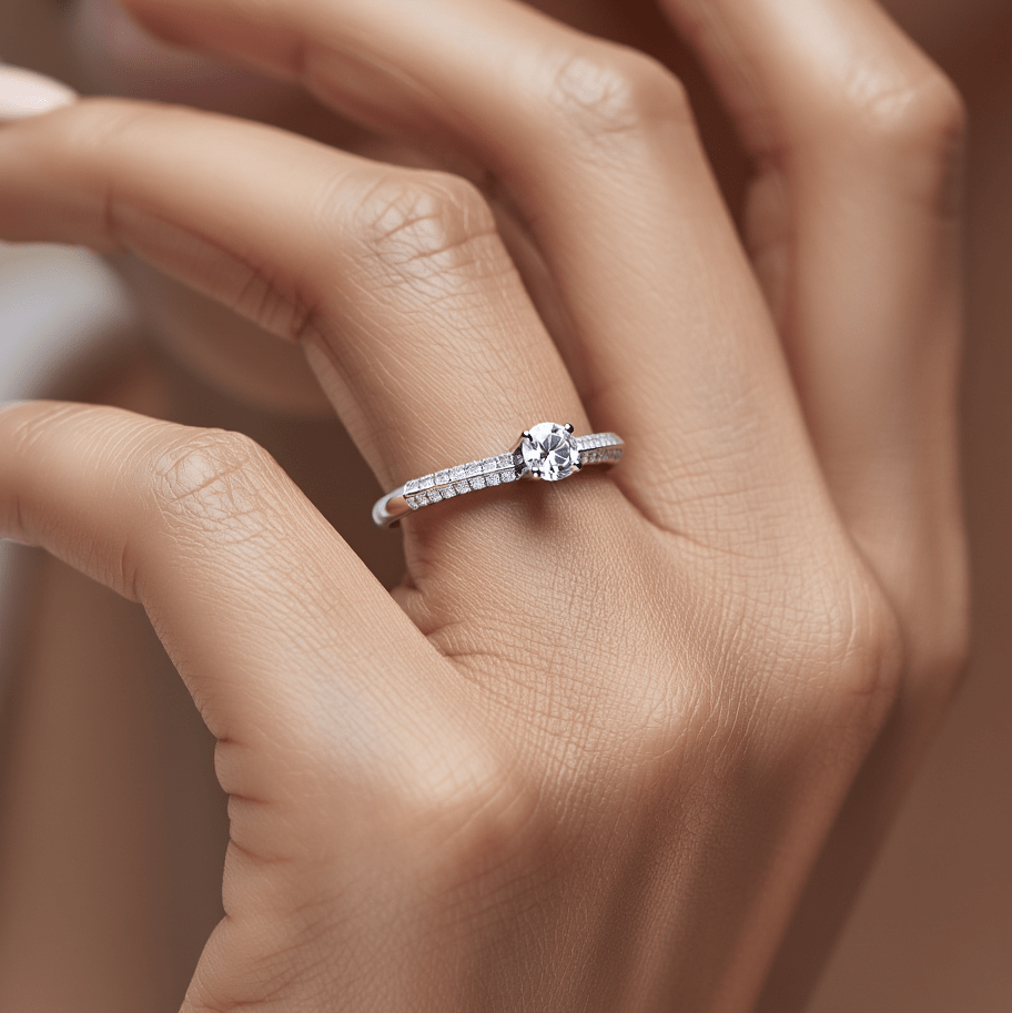 Anel Solitário em Ouro Branco de 19kl com Zircónias (T17) - Loja do Ouro