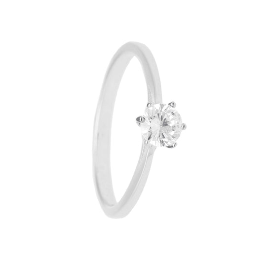 Anel Solitário em Prata com Zircónia - Loja do Ouro