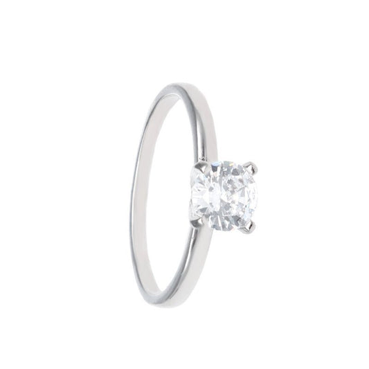 Anel Solitário em Prata com Zirconia (6mm) - Loja do Ouro