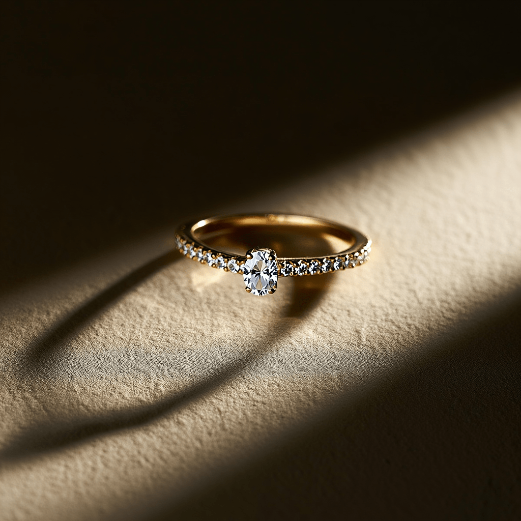 Anel Solitário em Prata Dourada com Zircónia Oval - Loja do Ouro